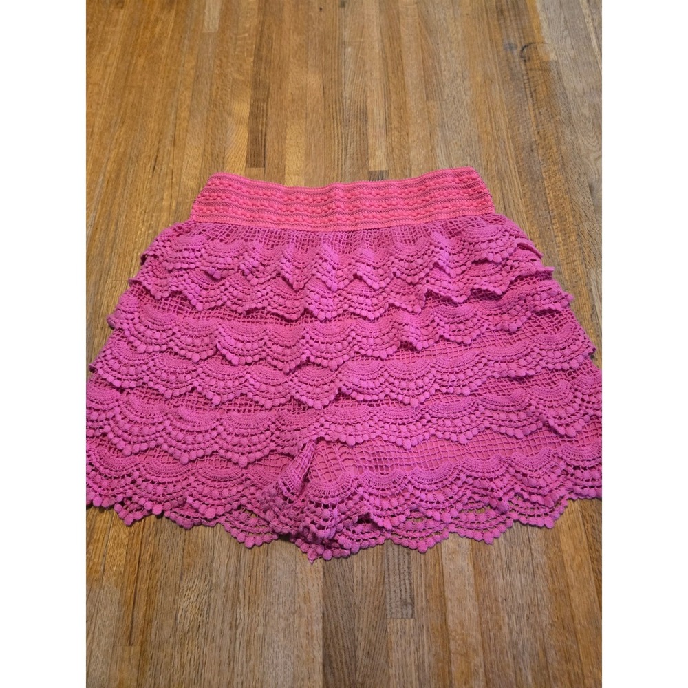 Zenobia Girls XL Hot Pink‎ Crochet Scalloped Hem Tiered Lace Linen Shorts